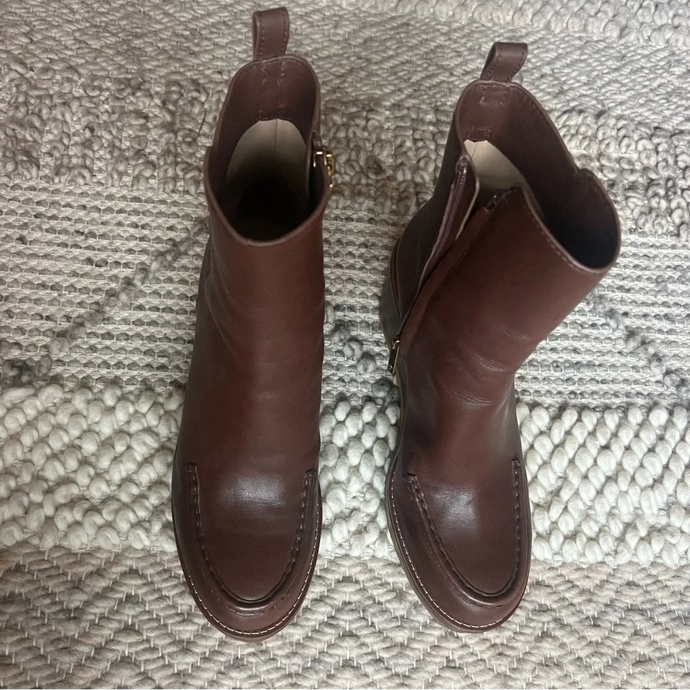 Coach Brady Booties Women Size 8 Brown Leather Wedge Ankle Boots Platform Casual - Picture 3 of 10